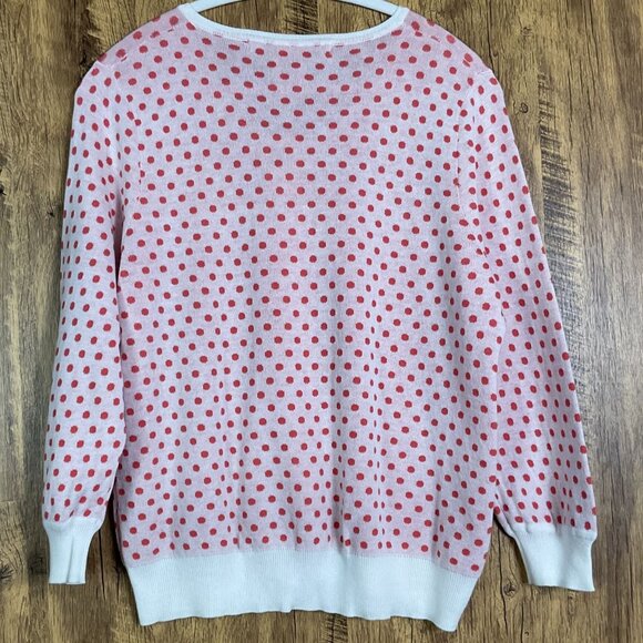 NWT Max Studio Scoop Neck Cotton Cardigan Sweater White w/Coral Polka Dots, XL - Picture 3 of 8